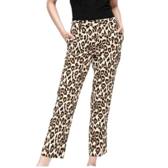Banana Republic AVERY Leopard Print Ankle Length Light Weight Pants Size 6 - Picture 1 of 11